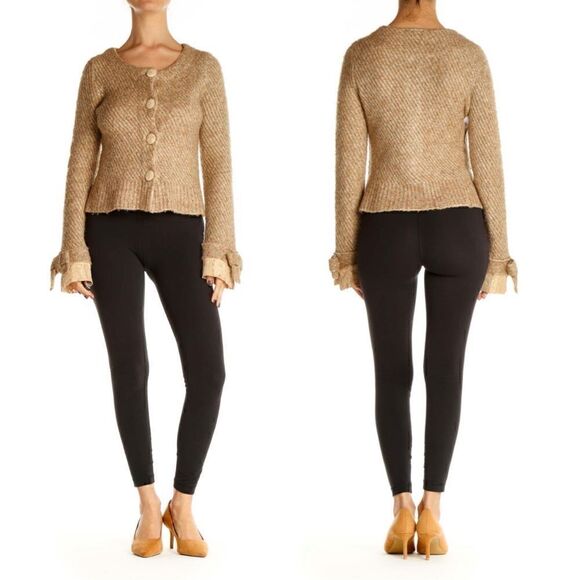 Moth Anthropologie Wool Button Front Long Sleeve Sweater Jacket Lace Trim Sz M - Picture 2 of 7